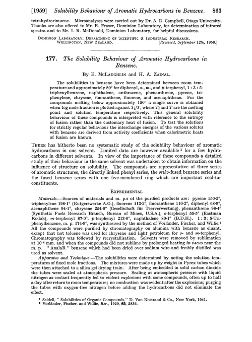 177. The solubility behaviour of aromatic hydrocarbons in benzene