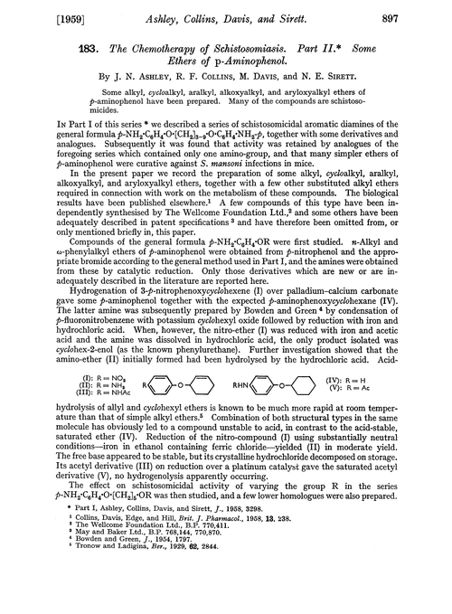 183. The chemotherapy of schistosomiasis. Part II. Some ethers of p-aminophenol