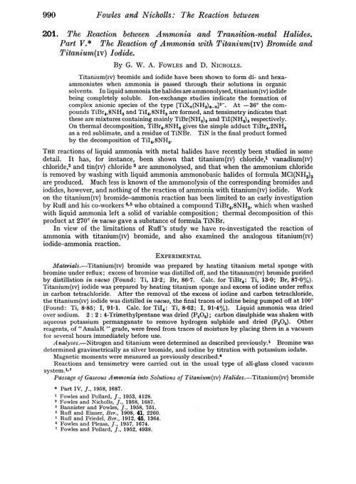 201. The reaction between ammonia and transition-metal halides. Part V. The reaction of ammonia with titanium (IV) bromide and titanium (IV) iodide