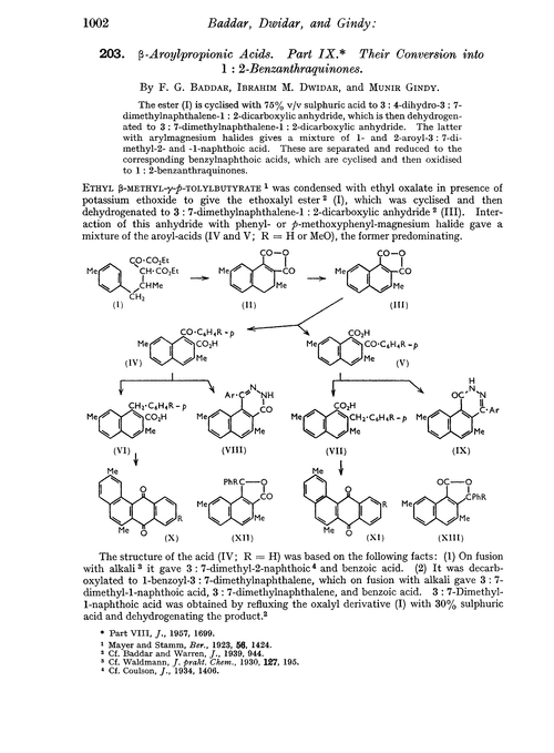 203. β-Aroylpropionic acids. Part IX. Their conversion into 1 : 2-benzanthraquinones