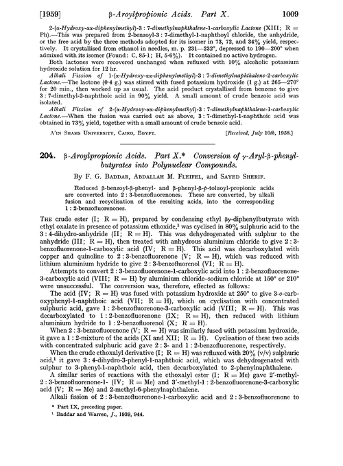 204. β-Aroylpropionic acids. Part X. Conversion of γ-aryl-β-phenylbutyratres into polynuclear compounds