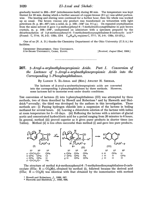 7 B Aroyl A Arylmethylenpropionic Acids Part I Conversion Of The Lactones Of B Aroyl A Arylmethylenepropionic Acids Into The Corresponding 1 Phenylnaphthalenes Journal Of The Chemical Society Resumed Rsc Publishing