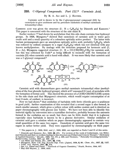 210. C-glycosyl compounds. Part III. Carminic acid