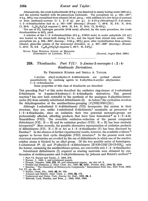 218. Thiadiazoles. Part VII. 5-amino-3-mercapto-1 : 2 : 4-thiadiazole derivatives