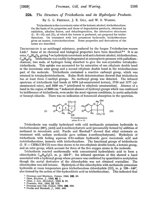 224. The structure of trichothecin and its hydrolysis products