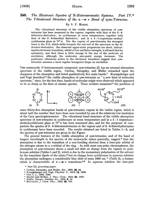 248. The electronic spectra of N-heteroaromatic systems. Part IV. The vibrational structure of the n→π band of sym-tetrazine