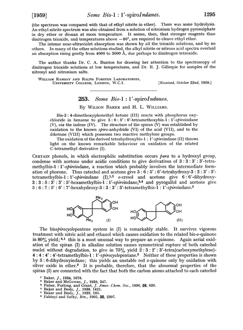 253. Some bis-1 : 1′-spiroindanes