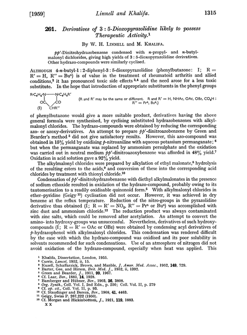 261. Derivatives of 3 : 5-dioxopyrazolidine likely to possess therapeutic activity