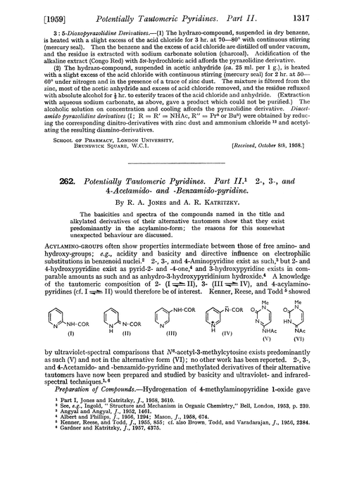 262. Potentially tautomeric pyridines. Part II. 2-, 3-, and 4-Acetamido- and -benzamido-pyridine