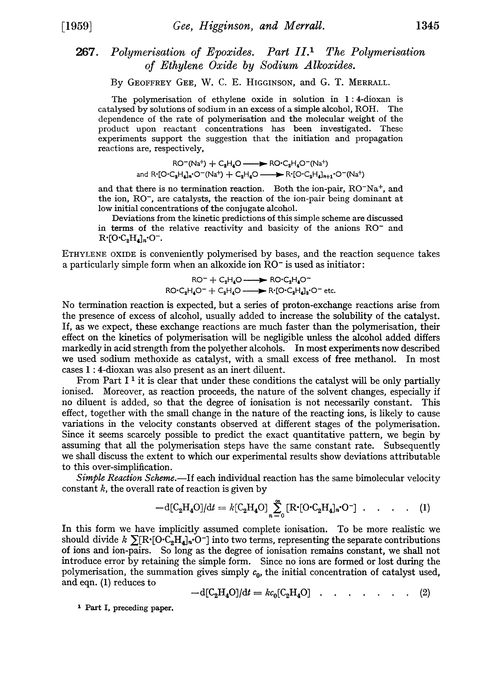 267. Polymerisation of epoxides. Part II. The polymerisation of ethylence oxide by sodium alkoxides