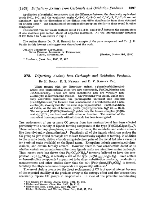 272. Di(tertiary arsine) iron carbonyls and oxidation products
