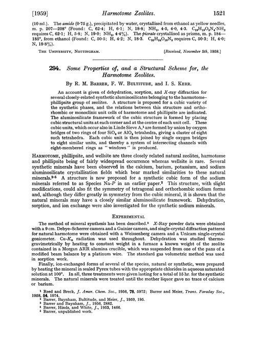 294. Some properties of, and a structural scheme for, the harmotome zeolites