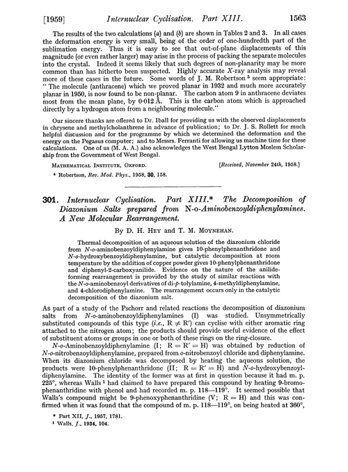 301. Internuclear cyclisation. Part XIII. The decomposition of diazonium salts prepared from N-o-aminobenzoyldiphenylamines. A new molecular rearrangement