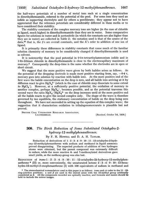 308. The Birch reduction of some substituted octahydro-2- hydroxy-12-methylphenanthrenes
