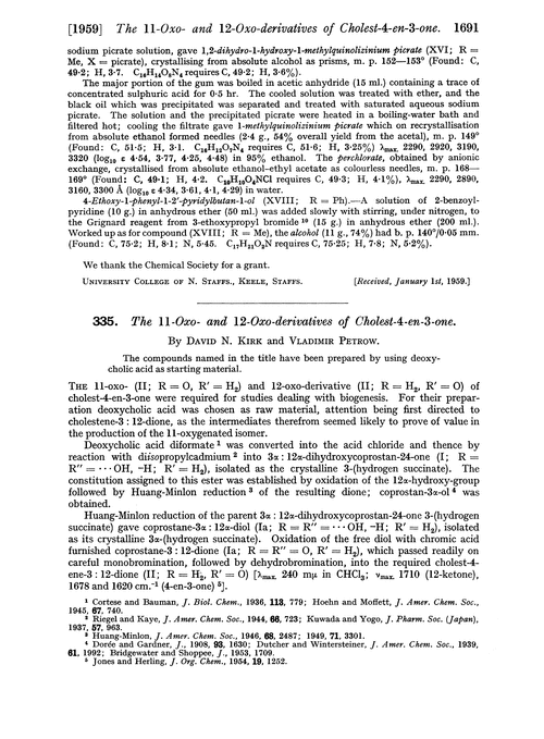 335. The 11-oxo- and 12-oxo-derivatives of cholest-4-en-3-one