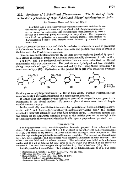 342. Synthesis of 3-substituted phenanthrenes. The course of intramolecular cyclisation of 2-(m-substituted phenyl)cyclohexylacetic acids
