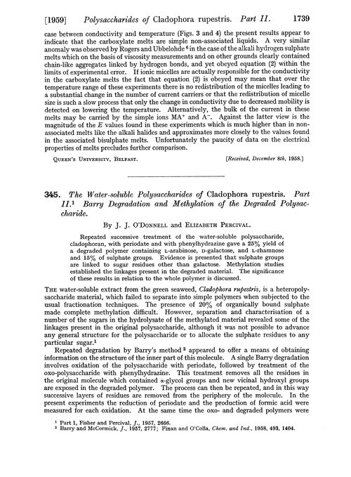 345. The water-soluble polysaccharides of cladophora rupestris. Part II. Barry degradation and methylation of the degraded polysaccharide