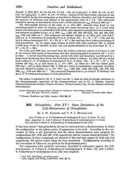 362. Griseofulvin. Part XV. Some derivatives of the (l,d)-stereoisomer of griseofulvin