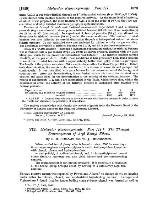 372. Molecular rearrangements. Part III. The thermal rearrangement of aryl benzyl ethers