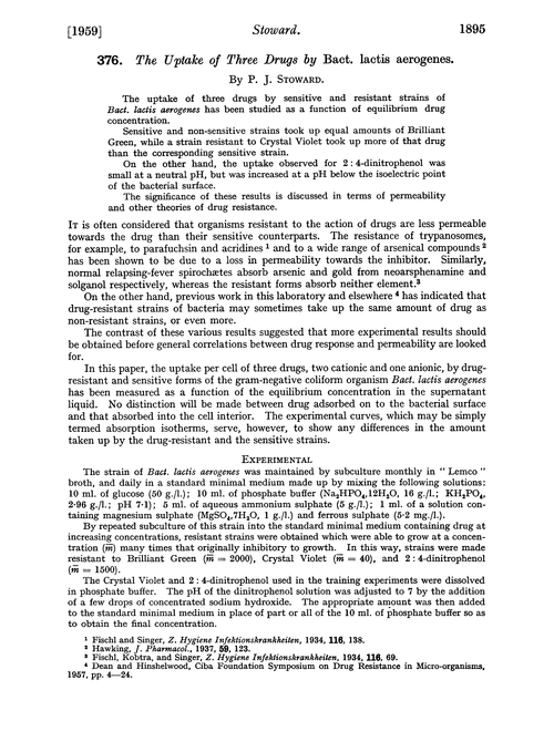 376. The uptake of three drugs by Bact. lactis aerogenes