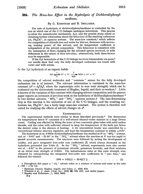 384. The mass-law effect in the hydrolysis of dichlorodiphenylmethane
