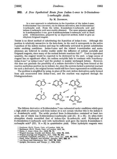 392. A new synthetical route from indan-1-ones to 3-oxyindane-1-carboxylic acids