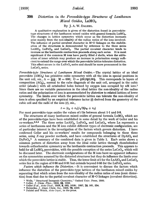398. Distortion in the perovskite-type structures of lanthanon mixed oxides, LnMO3
