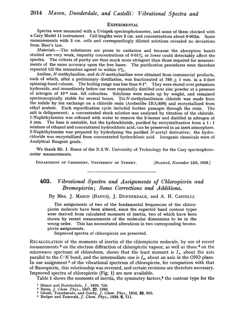 403. Vibrational spectra and assignments of chloropicrin and bromopicrin; some corrections and additions