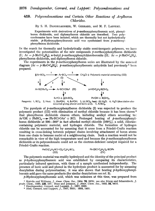 418. Polycondensations and certain other reactions of arylboron chlorides
