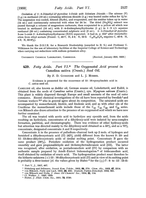 429. Fatty acids. Part VI. The oxygenated acid present in Camelina sativa(Crantz.) seed oil