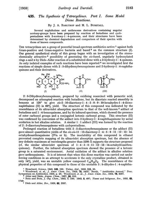 435. The synthesis of tetracyclines. Part I. Some model diene reactions