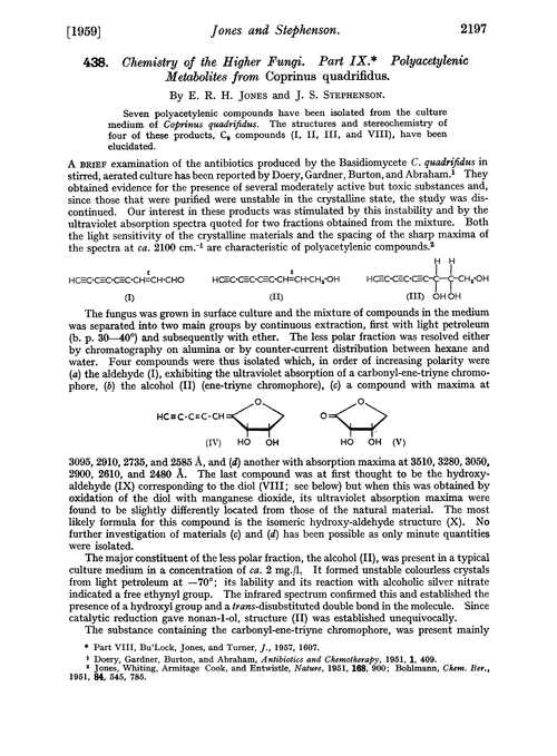 438. Chemistry of the higher fungi. Part IX. Polyacetylenic metabolites from Coprinus quadrifidus