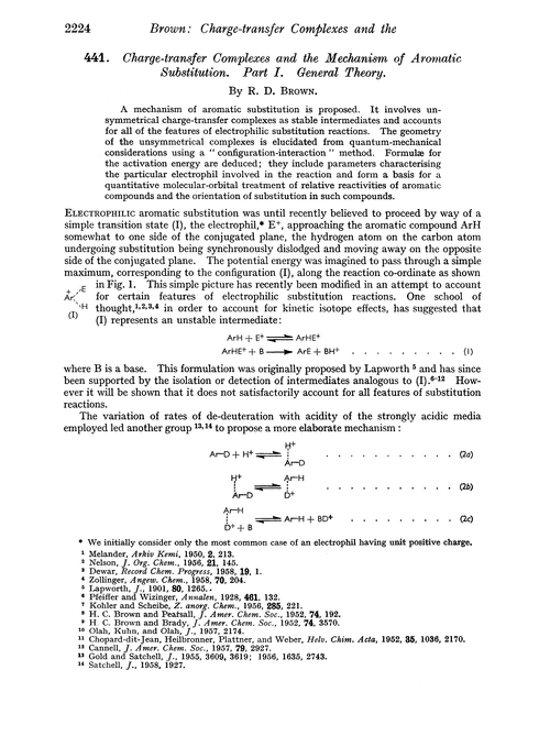 441. Charge-transfer complexes and the mechanism of aromatic substitution. Part I. General theory