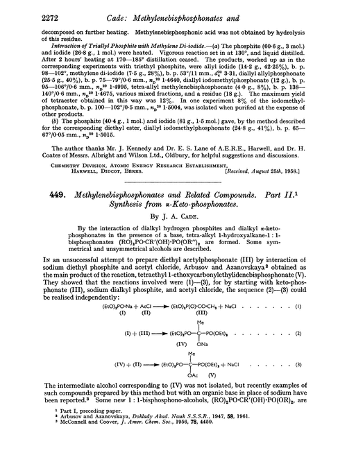 449. Methylenebisphosphonates and related compounds. Part II. Synthesis from α-keto-phosphonates