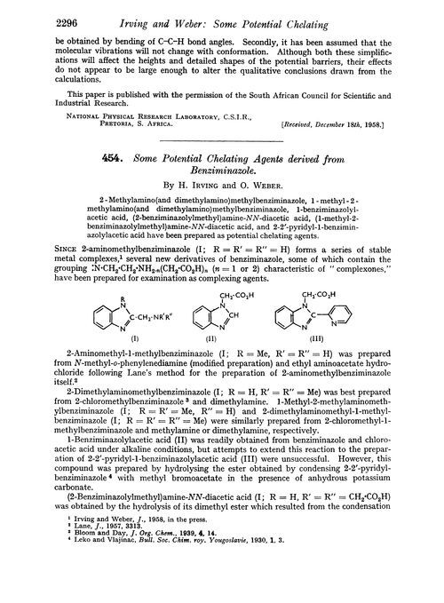 454. Some potential chelating agents derived from benziminazole