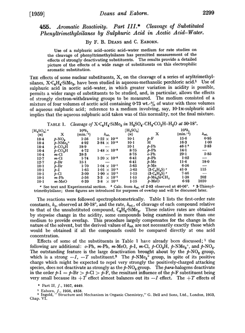 455. Aromatic reactivity. Part III. Cleavage of substituted phenyltrimethylsilanes by sulphuric acid in acetic acid–water