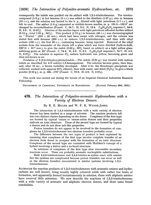 478. The interaction of polynitro-aromatic hydrocarbons with a variety of electron donors