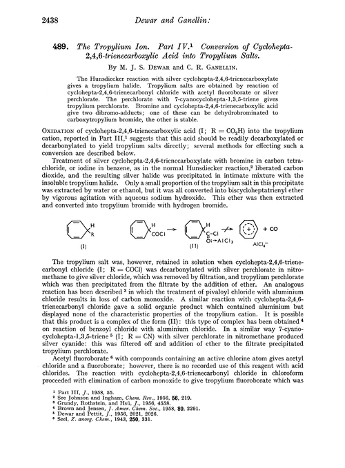 489. The tropylium ion. Part IV. Conversion of cyclohepta-2,4,6-trienecarboxylic acid into tropylium salts