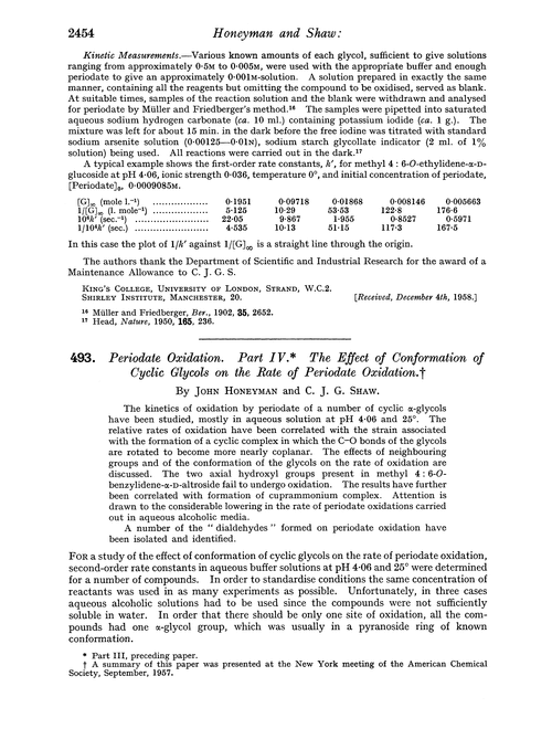 493. Periodate oxidation. Part IV. The effect of conformation of cyclic glycols on the rate of periodate oxidation