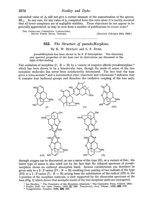 512. The structure of pseudomorphine