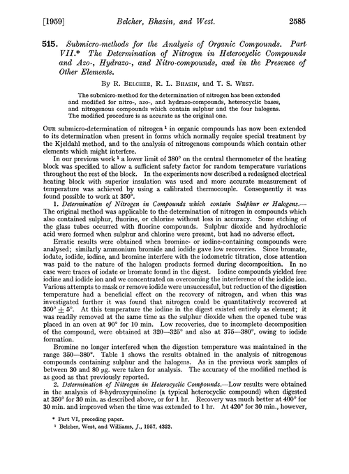 515. Submicro-methods for the analysis of organic compounds. Part VII. The determination of nitrogen in heterocyclic compounds and azo-, hydrazo-, and nitro-compounds, and in the presence of other elements