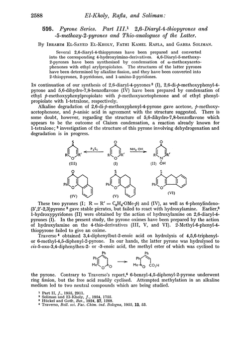 516. Pyrone series. Part III. 2,6-Diaryl-4-thiopyrones and-5-methoxy-2-pyrones and thio-analogues of the latter