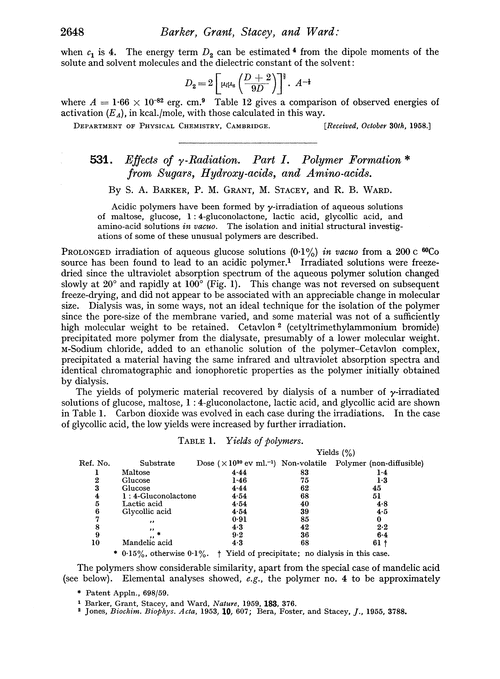 531. Effects of γ-radiation. Part I. Polymer formation from sugars, hydroxy-acids, and amino-acids