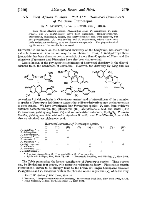 537. West African timbers. Part II. Heartwood constituents of the genus pterocarpus
