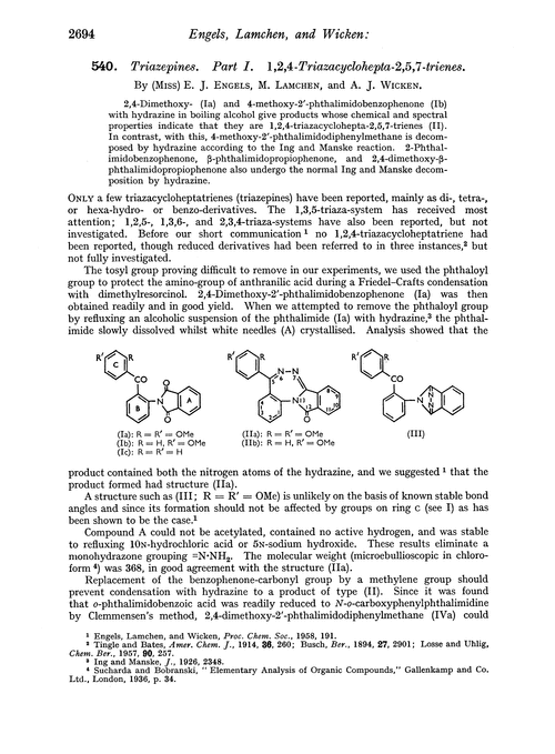 540. Triazepines. Part I. 1,2,4-Triazacyclohepta-2,5,7-trienes