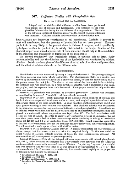 547. Diffusion studies with phosphatide sols