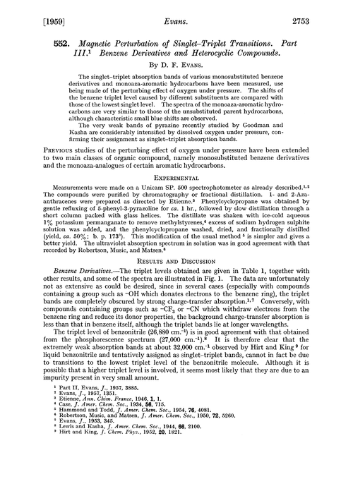 552. Magnetic perturbation of singlet–triplet transitions. Part III. Benzene derivatives and heterocyclic compounds