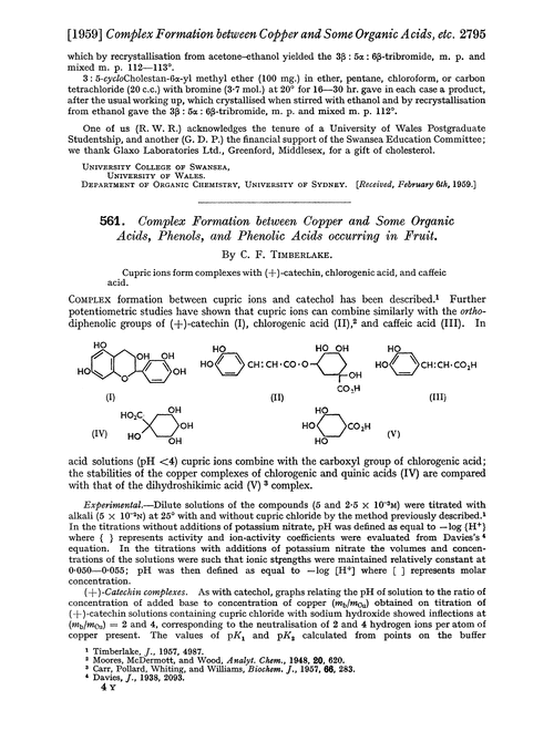 561. Complex formation between copper and some organic acids, phenols, and phenolic acids occurring in fruit