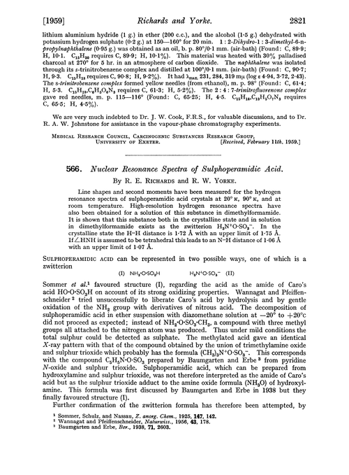 566. Nuclear resonance spectra of sulphoperamidic acid