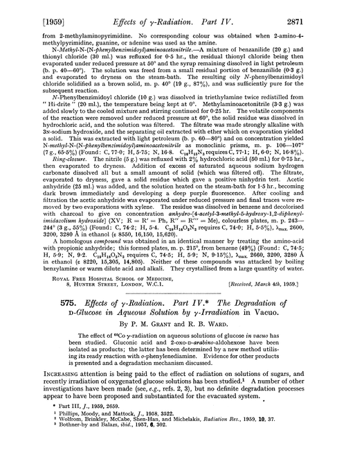 575. Effects of γ-radiation. Part IV. The degradation of D-glucose in aqueous solution by γ-irradiation in vacuo